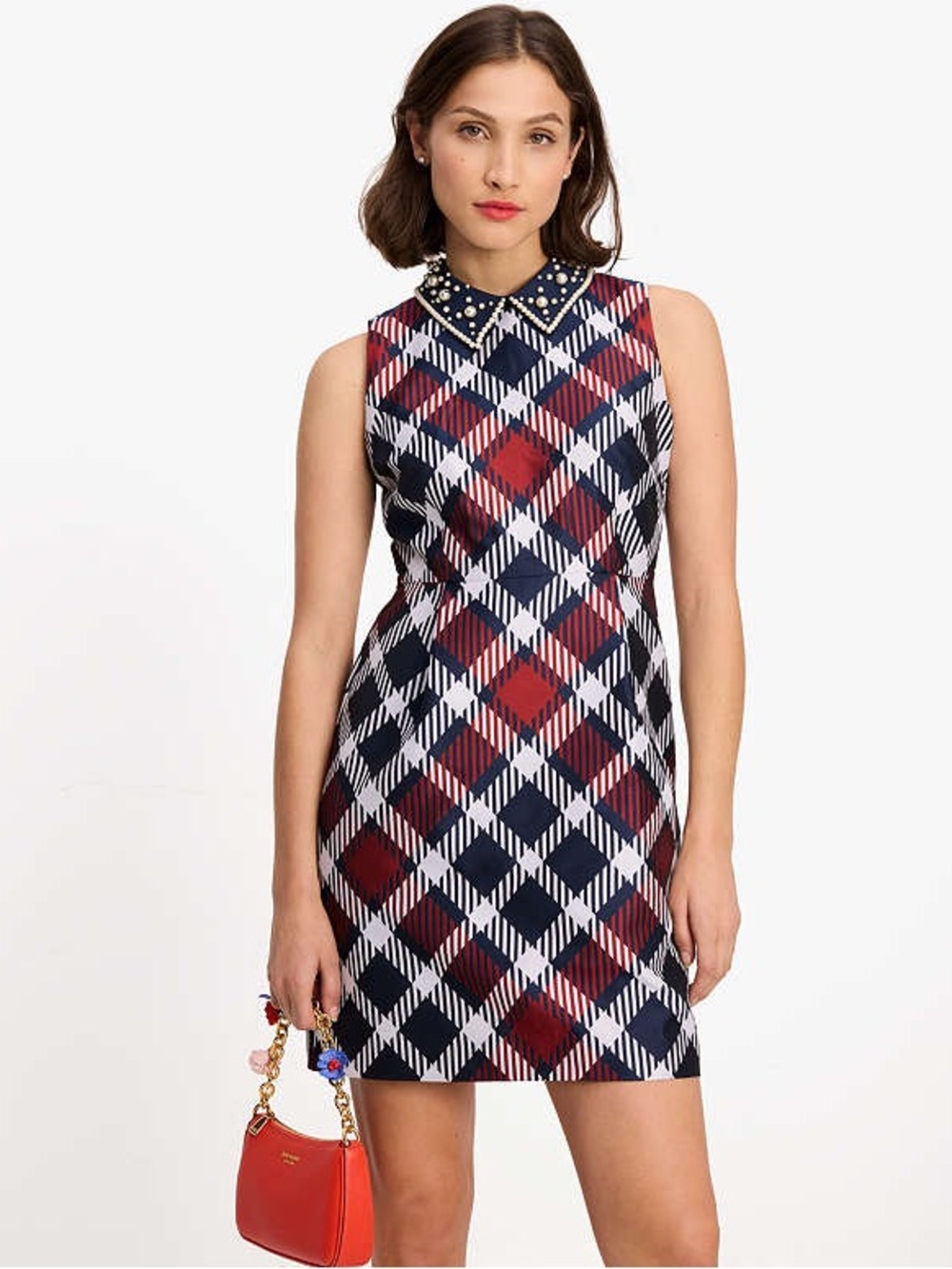 Kate Spade New York Plaid Dress Pearl Embellished Collar Size 8 NWT